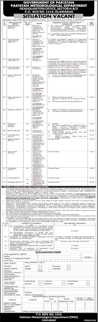 Pakistan Meteorological Department PMD Jobs 2023