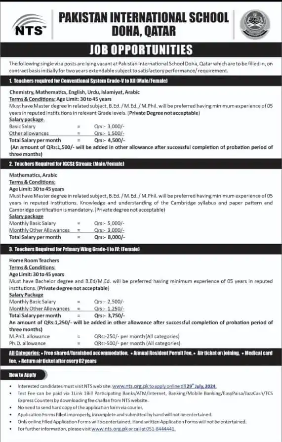 Qatar Teaching Jobs advertisement 2024