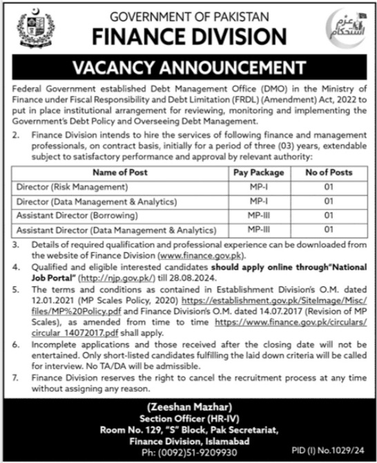 Punjab Finance Division Jobs 2024 - Online Application