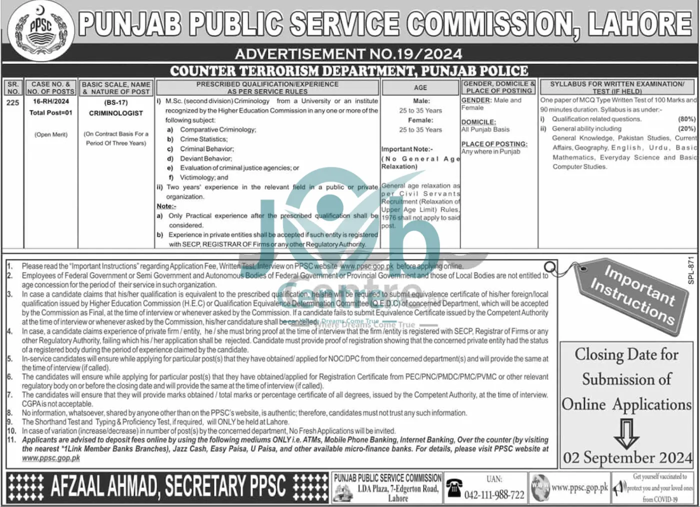 Counter Terrorism Department CTD Punjab Police Jobs 2024