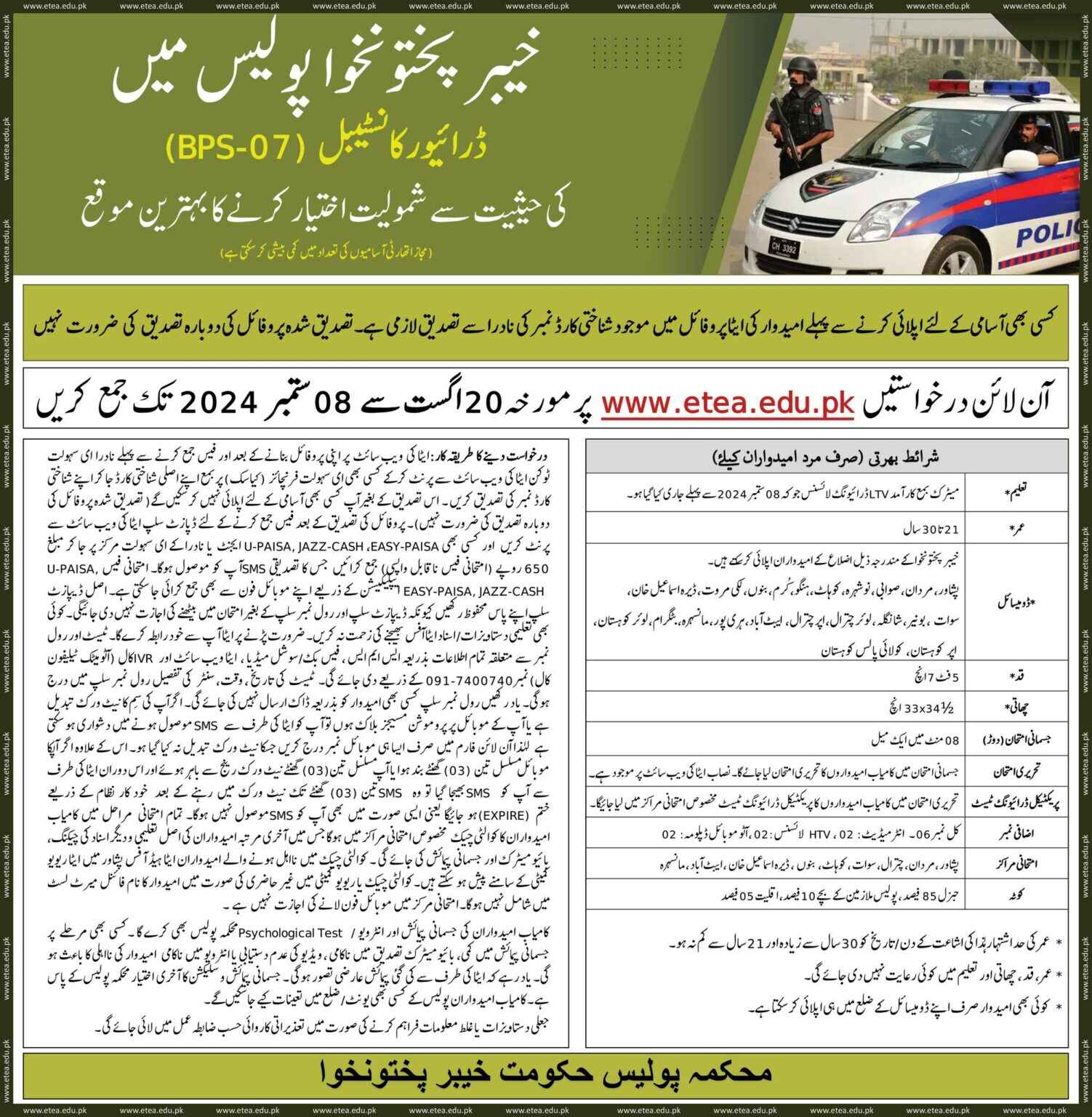 KPK Police Jobs 2024 advertisement