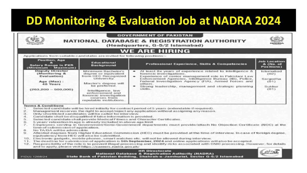 DD Monitoring & Evaluation Job at NADRA 2024