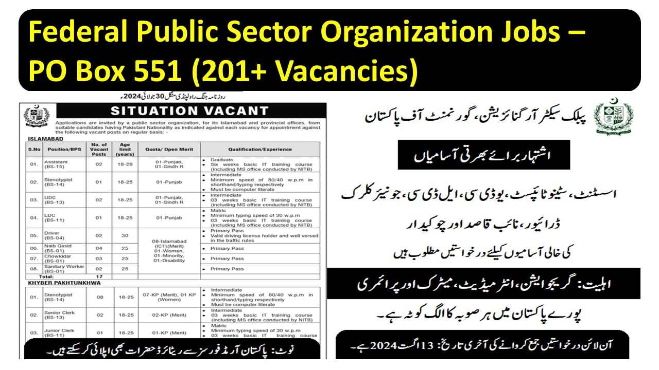 Federal Public Sector Organization Jobs 2024