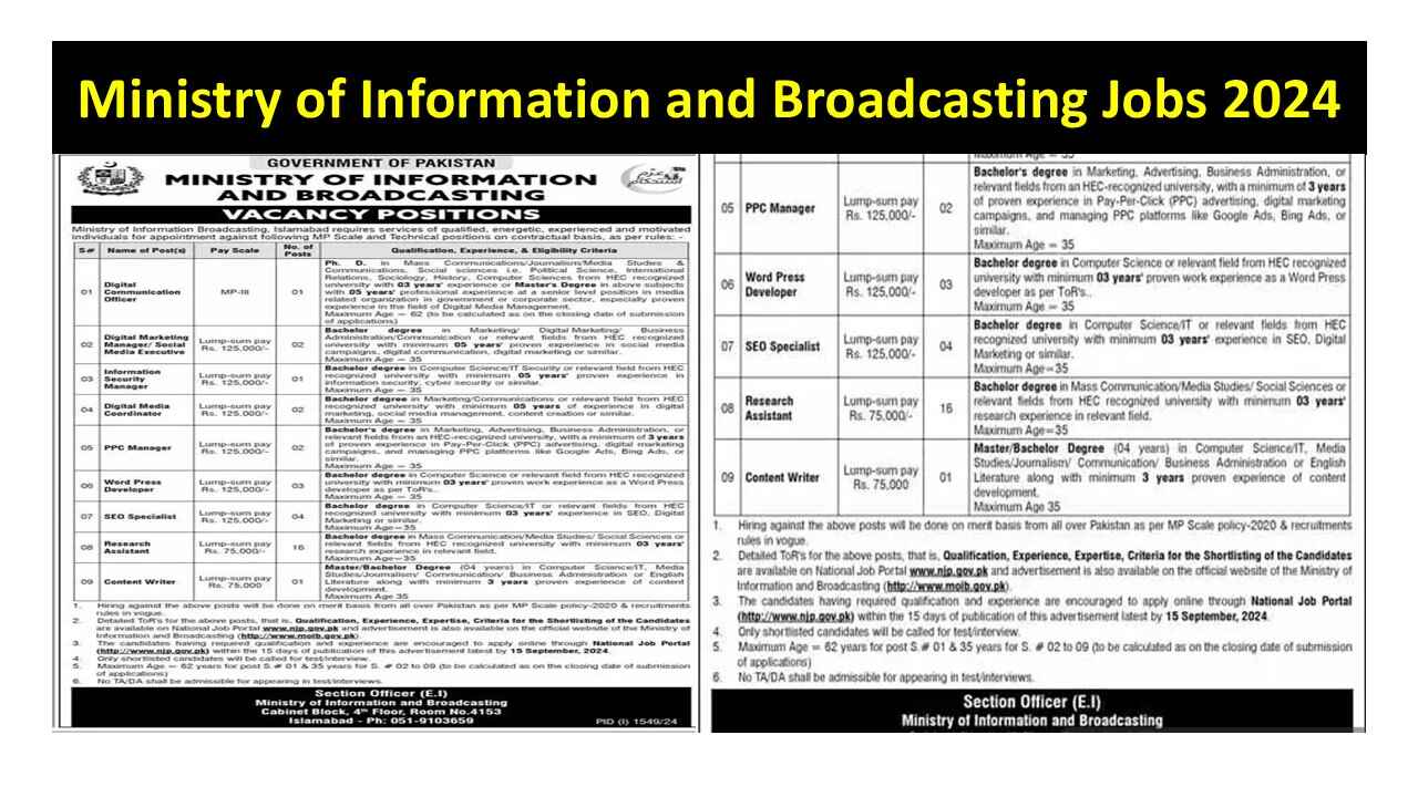 Ministry of Information and Broadcasting Jobs 2024