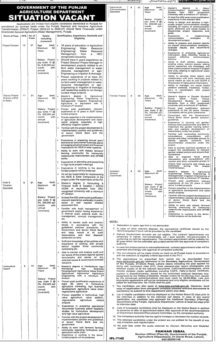 Exciting Job Opportunities at the Punjab Agriculture Department in 2024