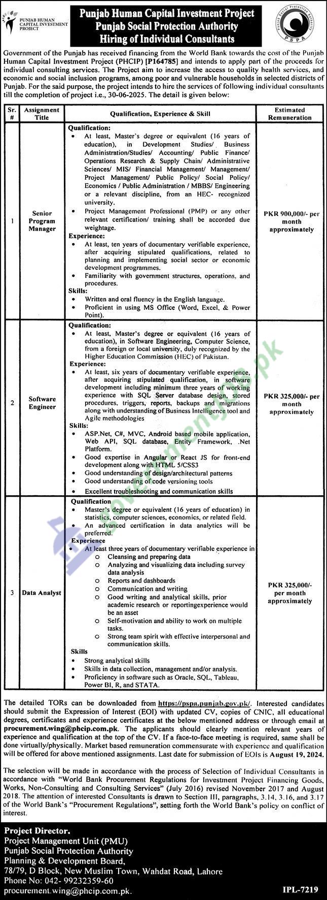 Job Opportunities at Punjab Human Capital Investment Project (PHCIP) 2024