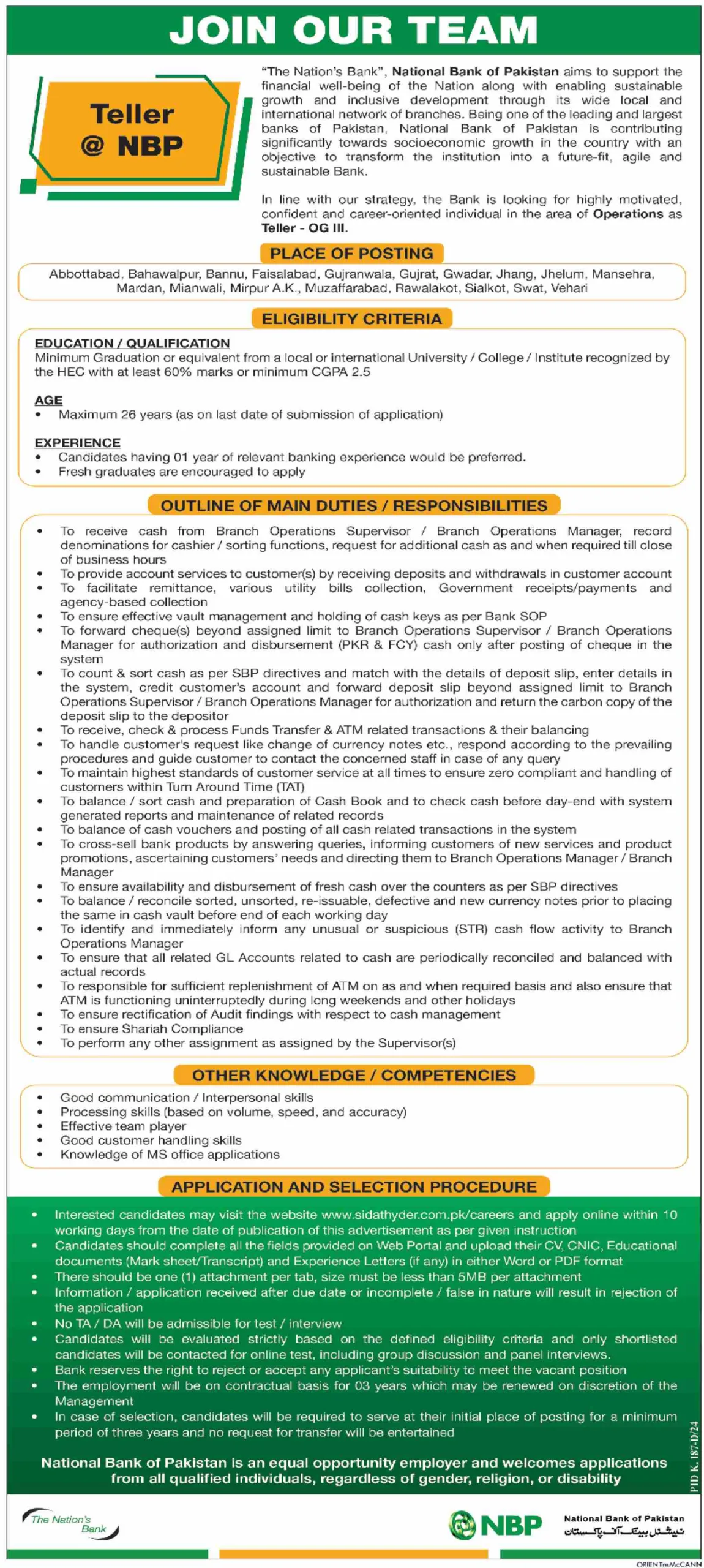 NBP Jobs 2024 advertisement