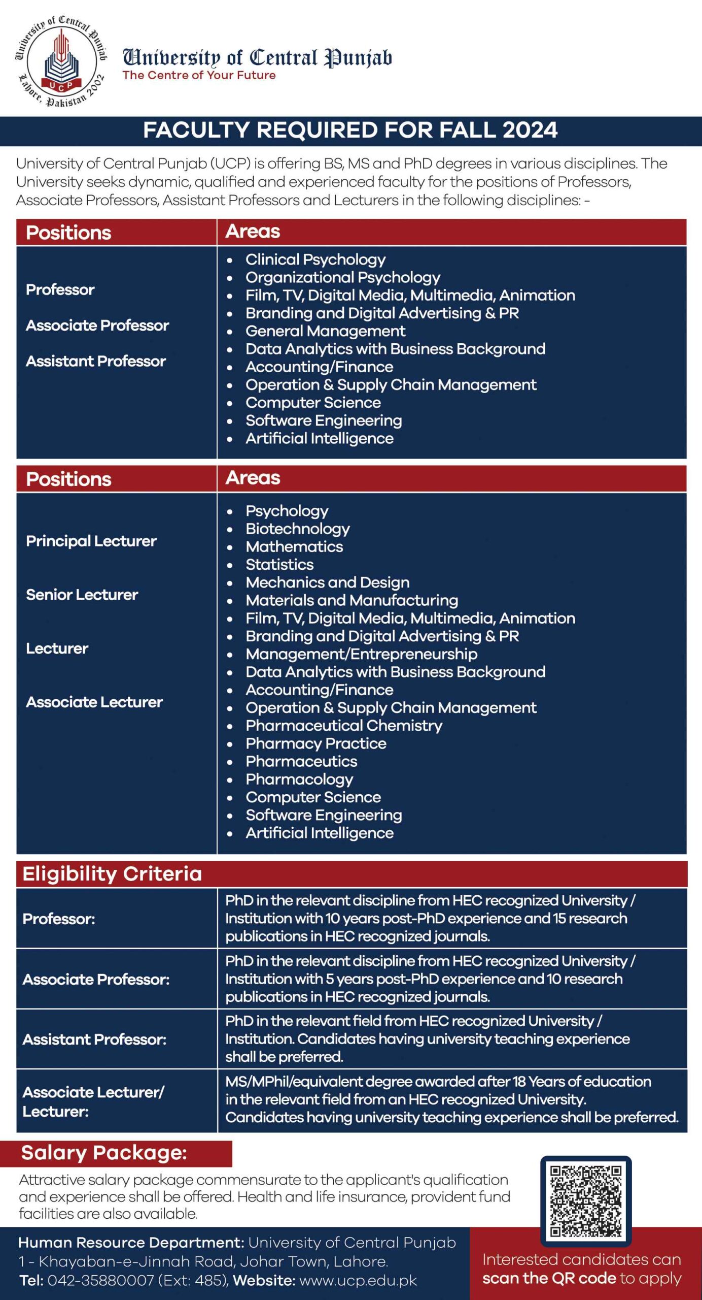 UCP Lahore Jobs 2024 for Lecturers and Professor