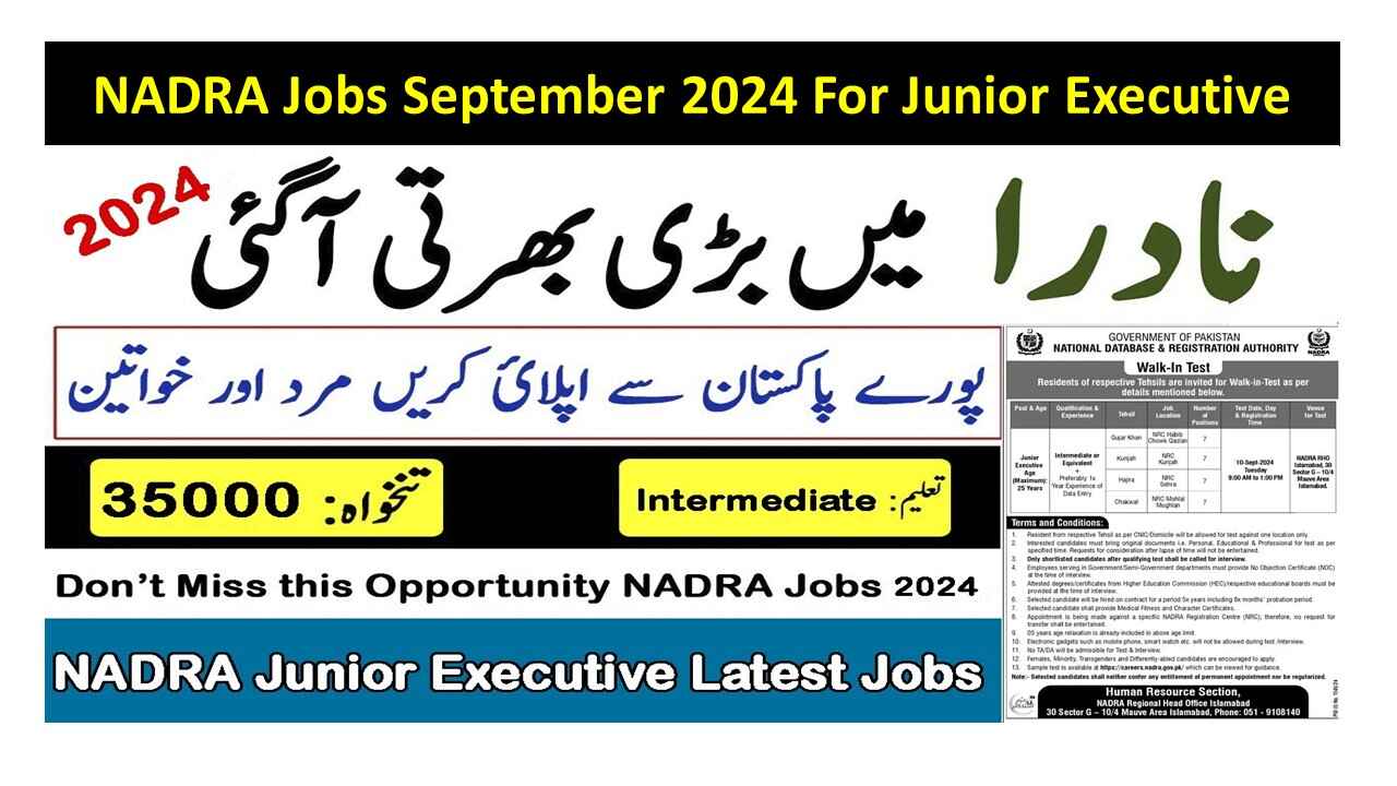 NADRA Jobs September 2024 For Junior Executive