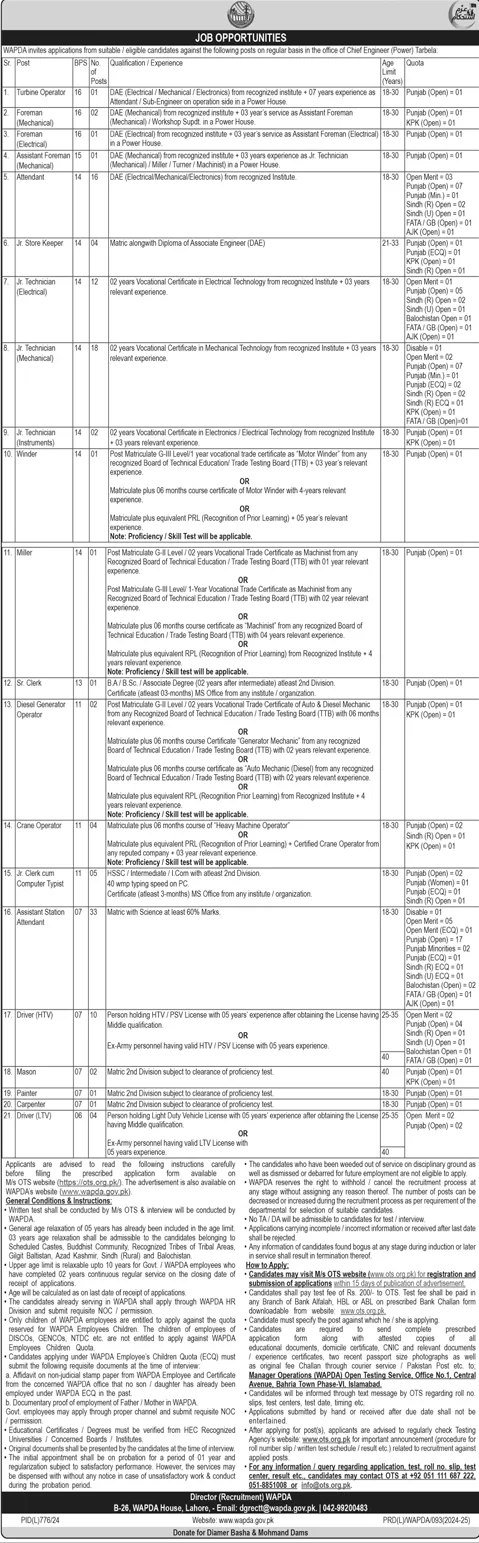 Latest WAPDA Jobs September 2024 For BPS-06 to BPS-16