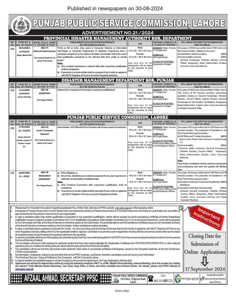 PPSC Jobs September 2024 - Latest Advertisement (800+Vacancies)