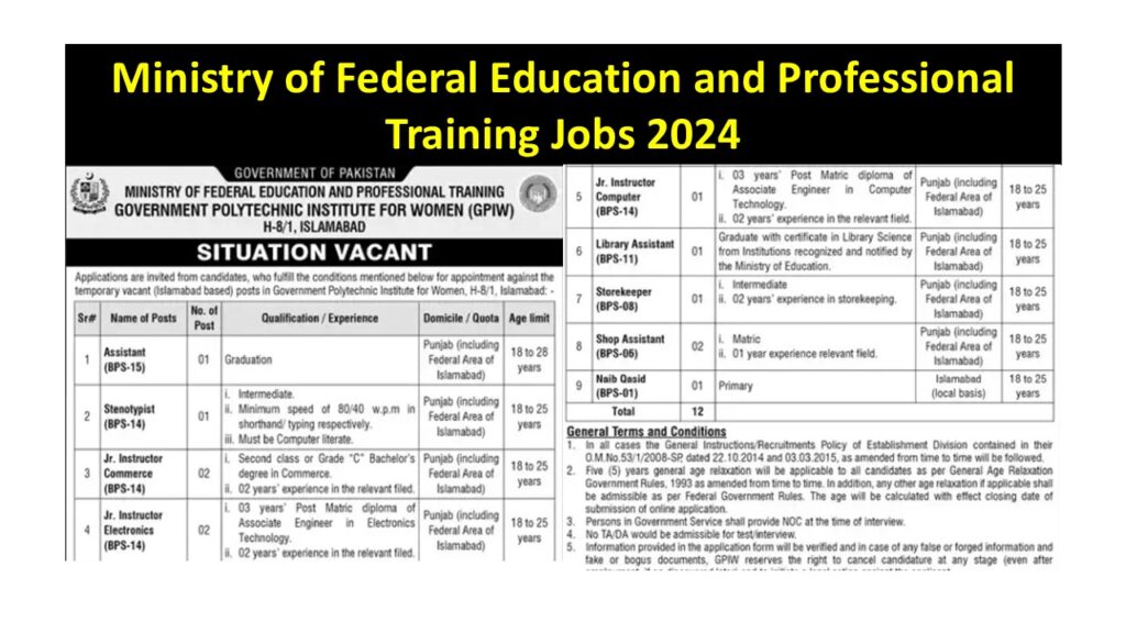 Ministry of Federal Education and Professional Training Jobs 2024