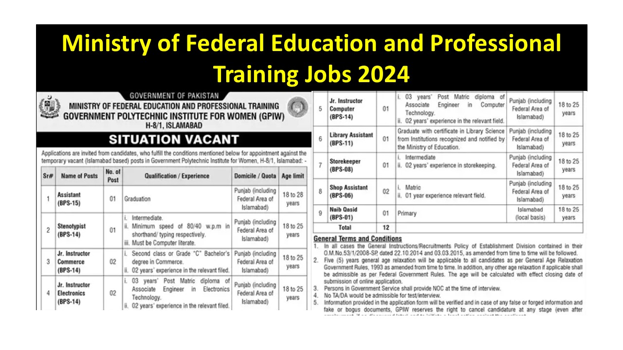 Ministry of Federal Education and Professional Training Jobs 2024