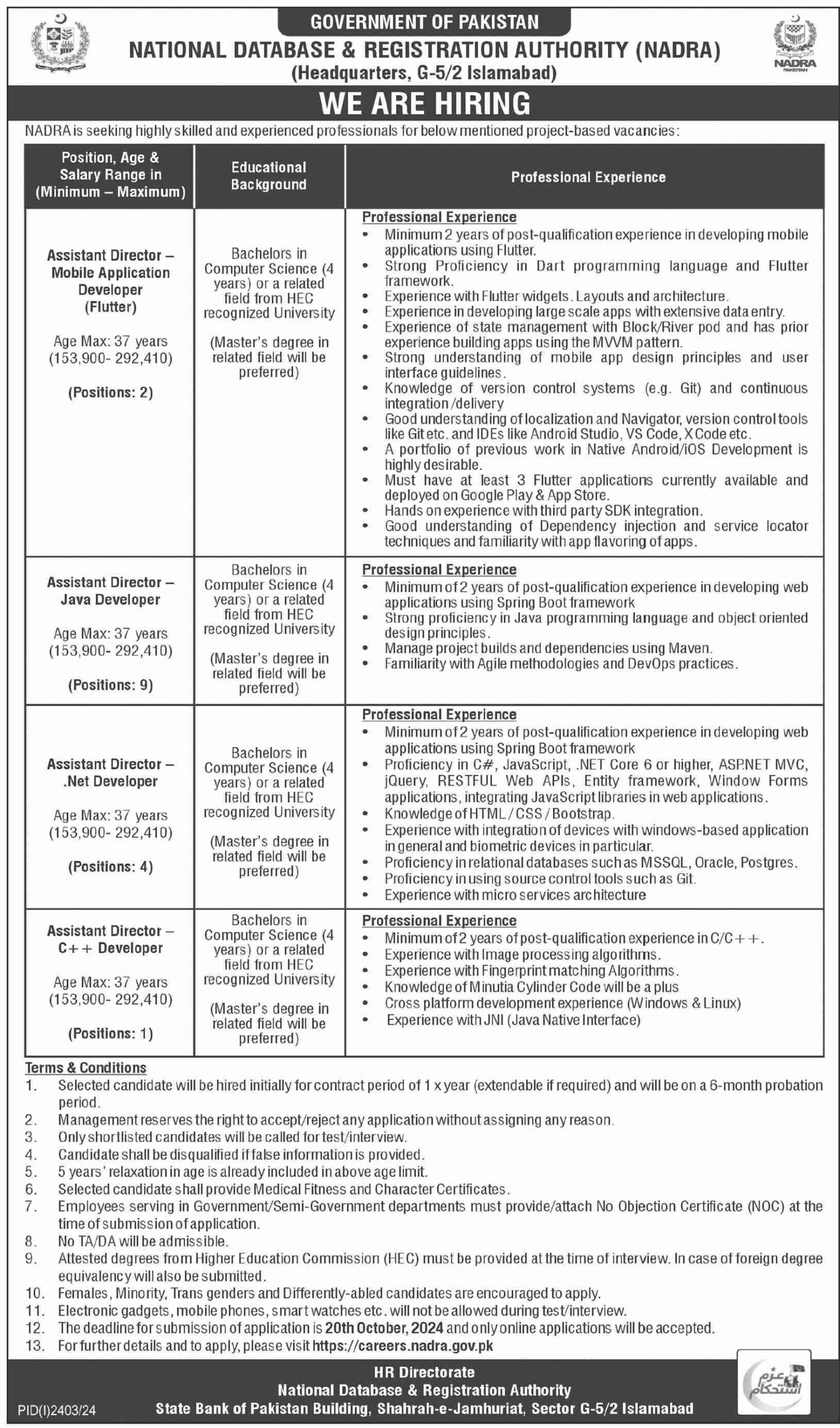 NADRA Jobs 2024 in Islamabad 