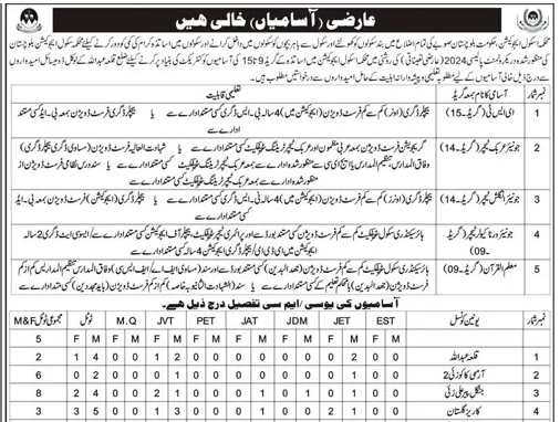 Teaching Jobs in SED Balochistan 