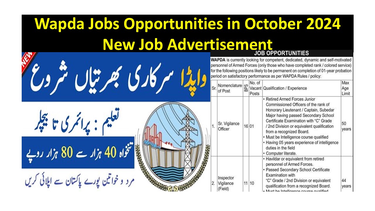 Wapda Jobs Opportunities in October 2024