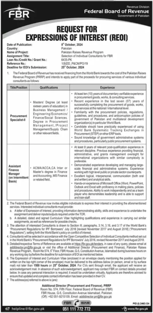 Federal Board of Revenue FBR Jobs