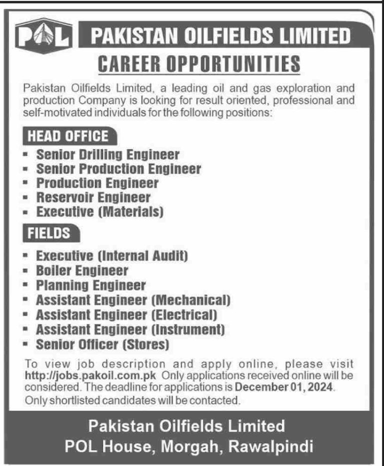 Pakistan Oilfields Limited Pol Jobs Online Apply