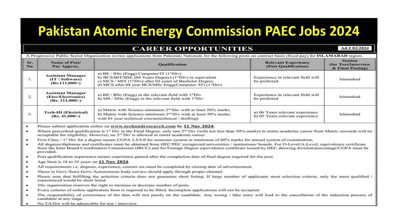 Pakistan Atomic Energy Commission PAEC Jobs 2024