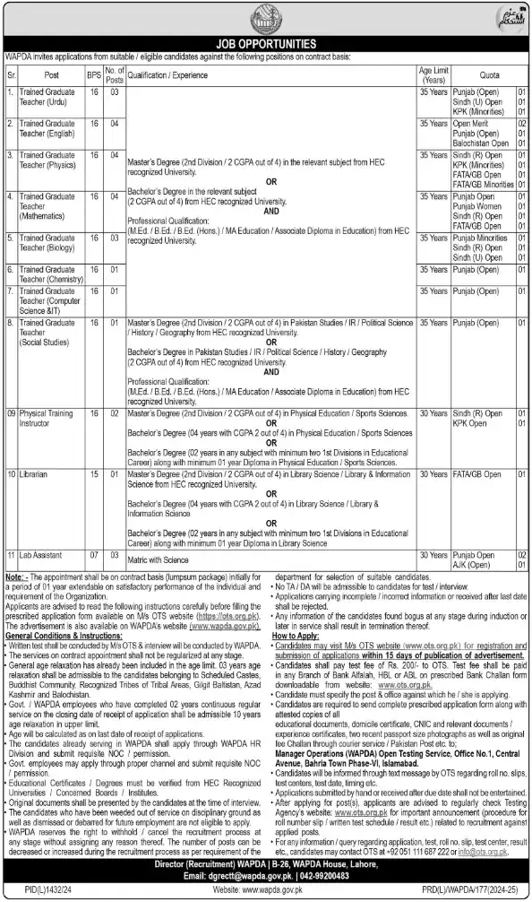 Wapda Teaching Jobs 2024 