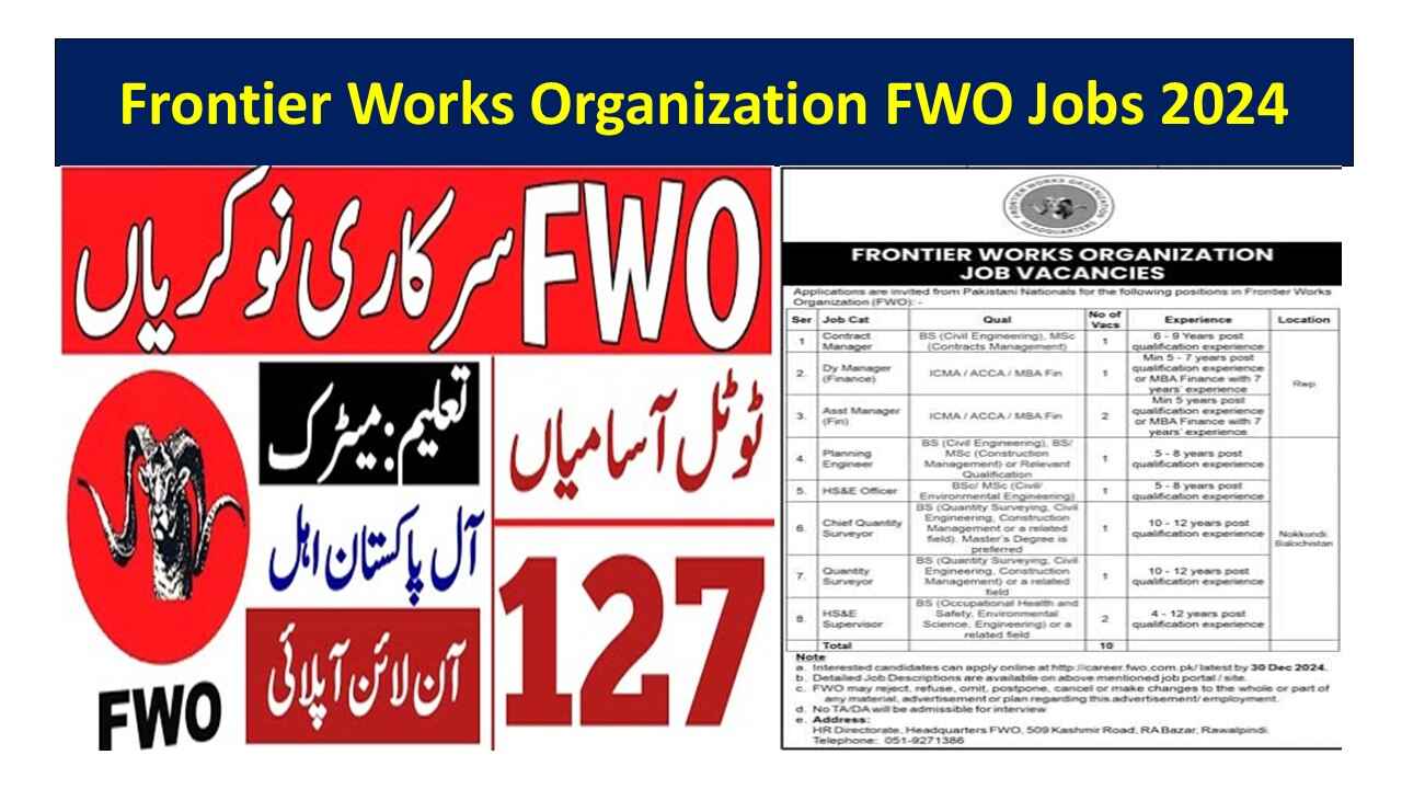 Frontier Works Organization FWO Jobs 2024