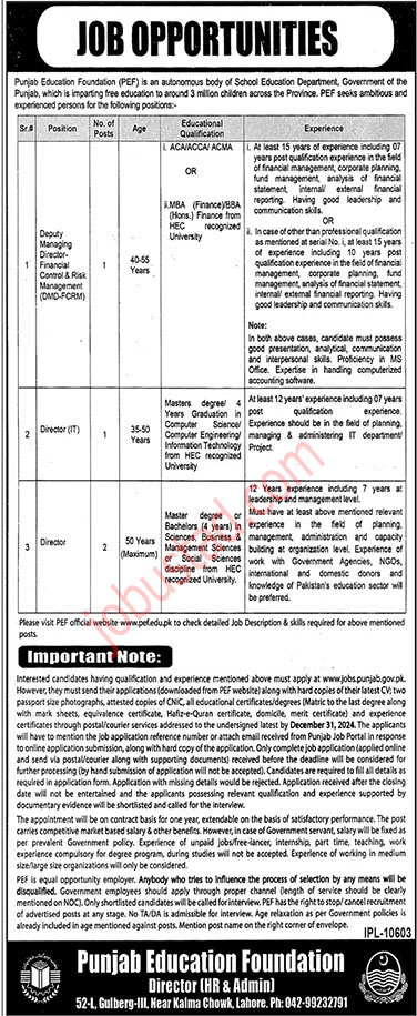 Punjab Education Foundation (PEF) Jobs