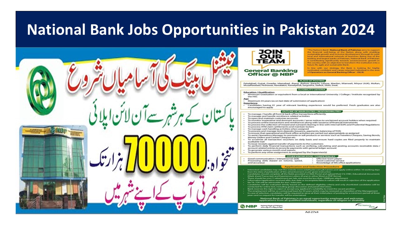 National Bank Jobs Opportunities in Pakistan 2024