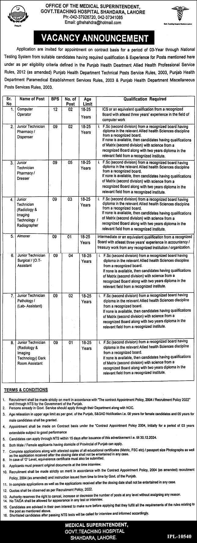 Government Teaching Hospital Shahdara Lahore 2024