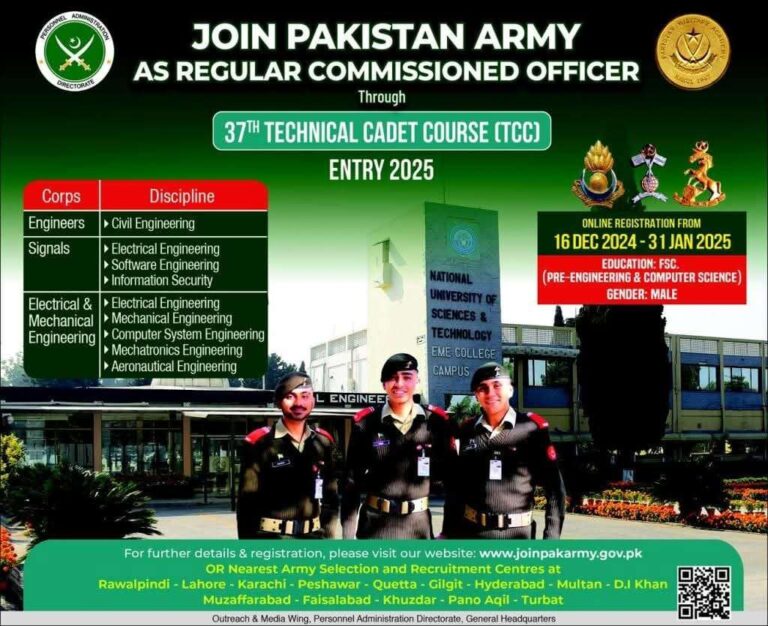 Join Pak Army As A Regular Commissioned Officer Through Th Tcc