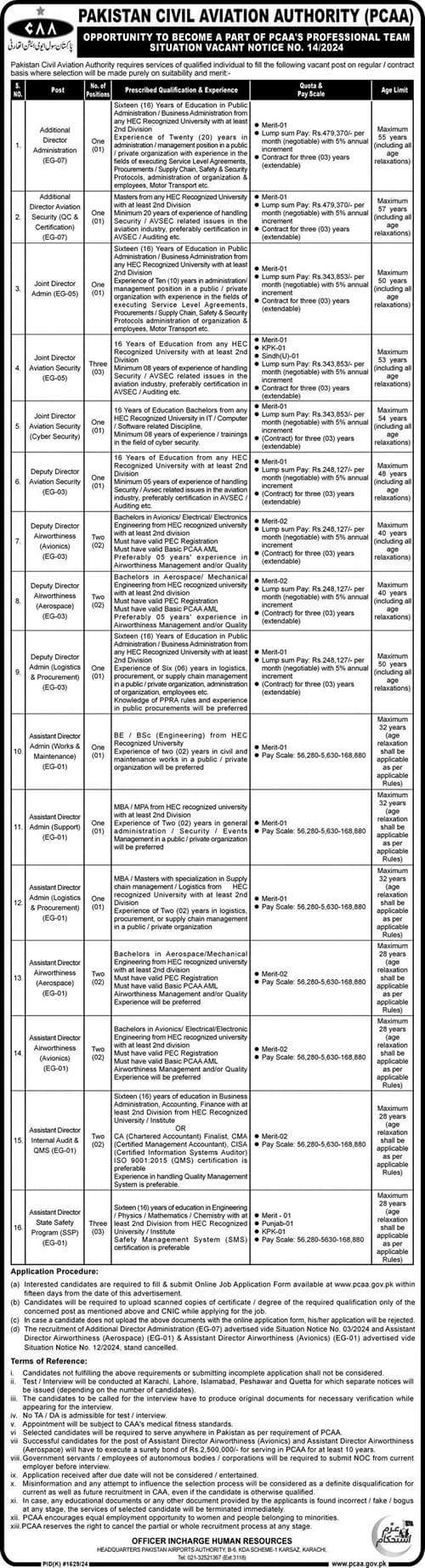 Pakistan Civil Aviation Authority (PCAA) Jobs 2024