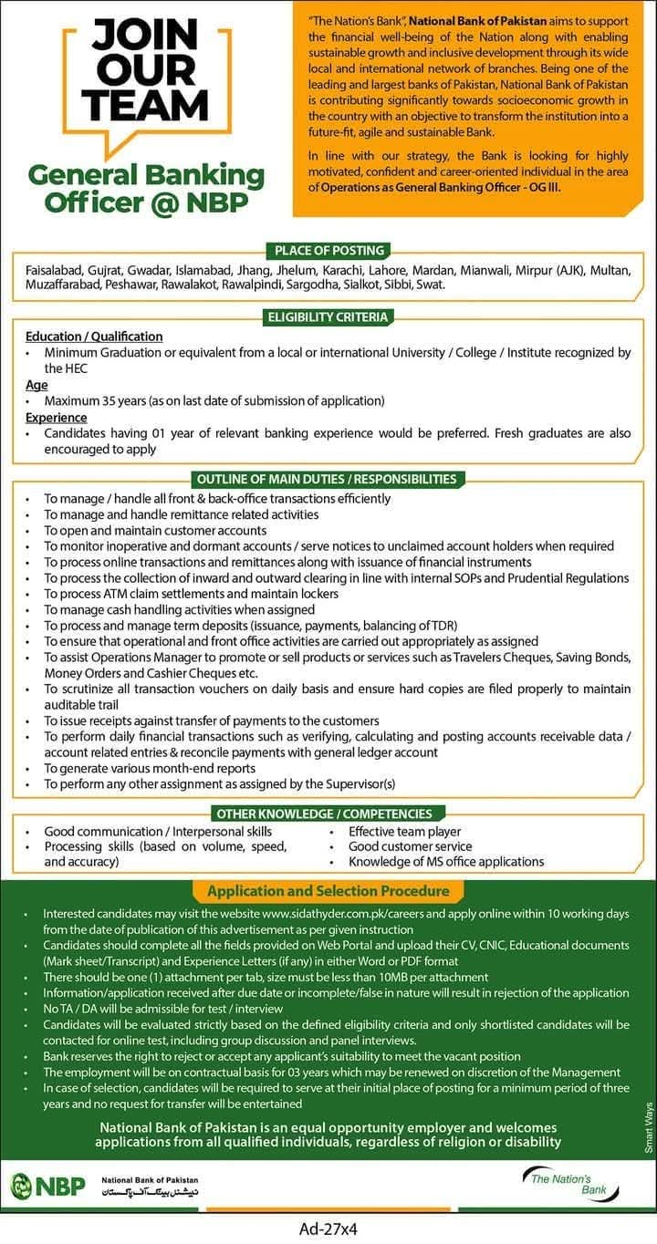 Today National Bank Jobs Opportunities in Pakistan 2024