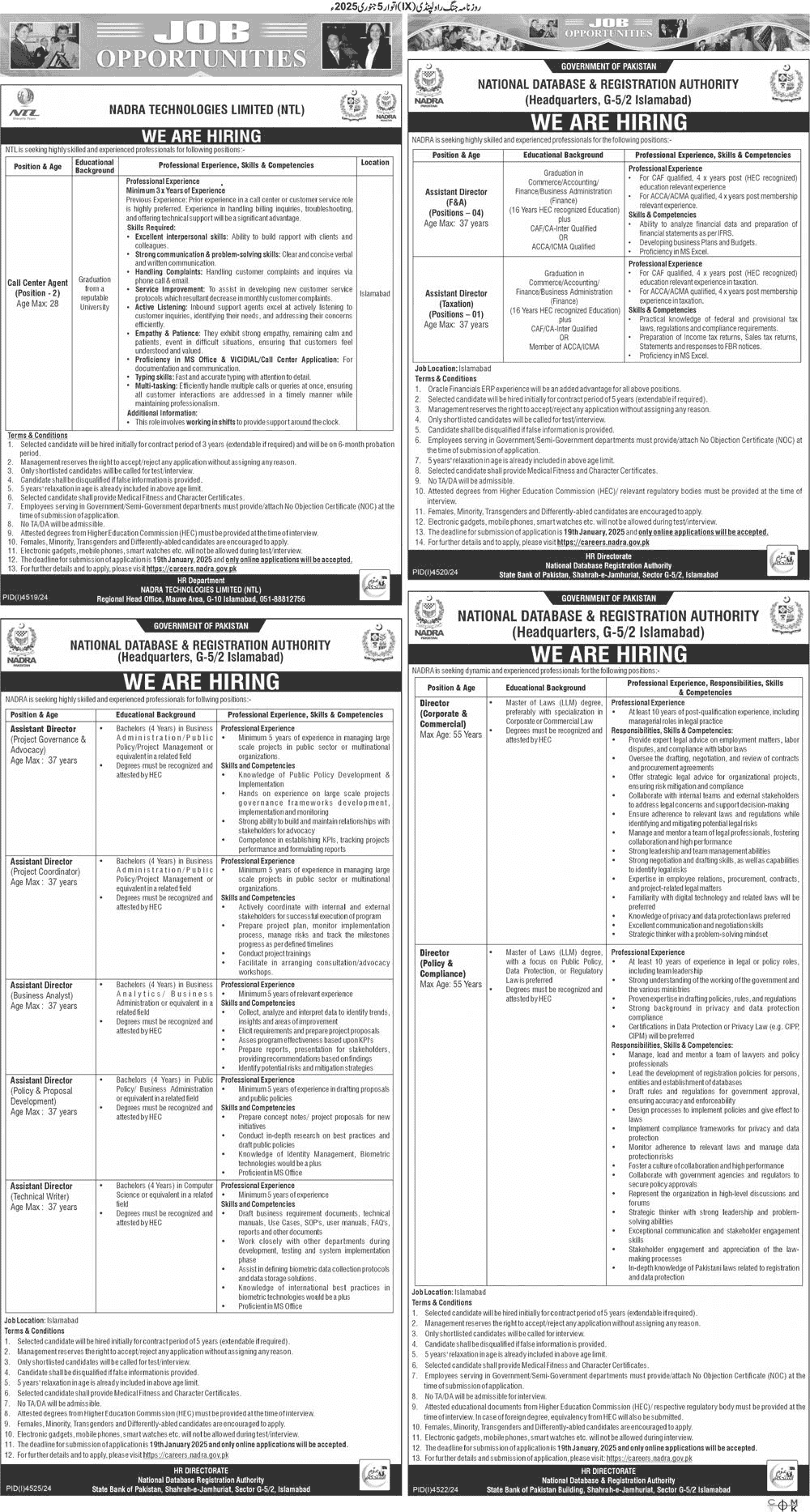 NADRA Jobs 2025 