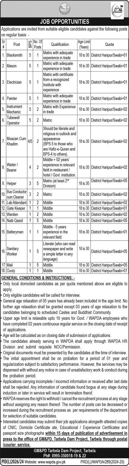 WAPDA Jobs 2025 - Latest Government WAPDA Jobs Vacancies