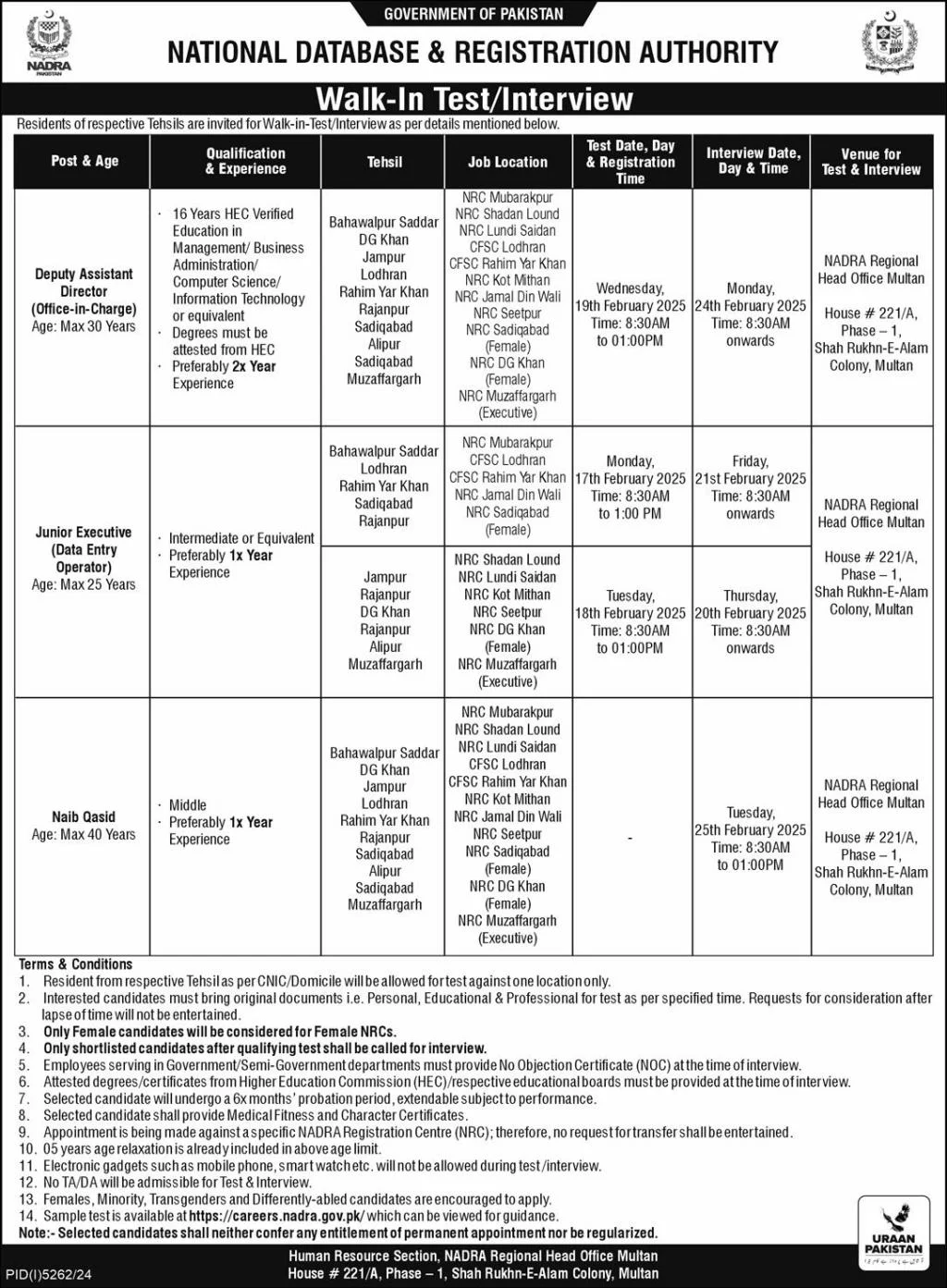 NADRA Naib Qasid Jobs 2025 in All Pakistan