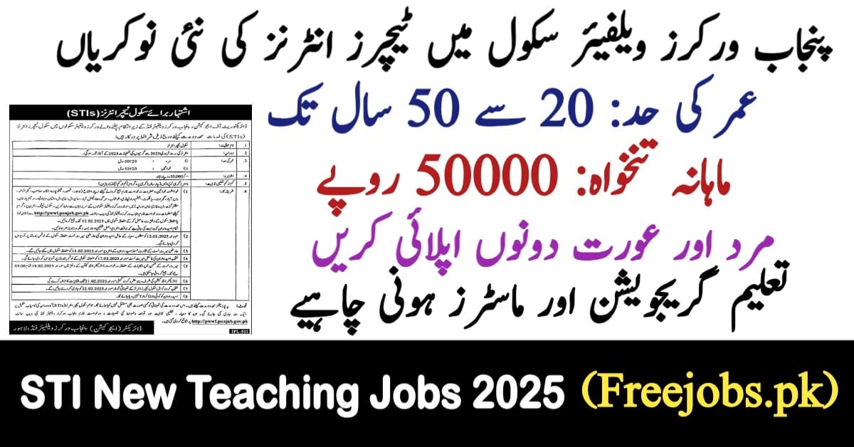 Punjab Workers Welfare Fund Jobs 2025 For School Teacher Intern