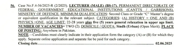 FPSC Lecturer Jobs