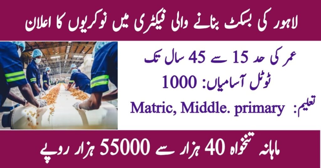 Biscuit Factory Jobs in Lahore