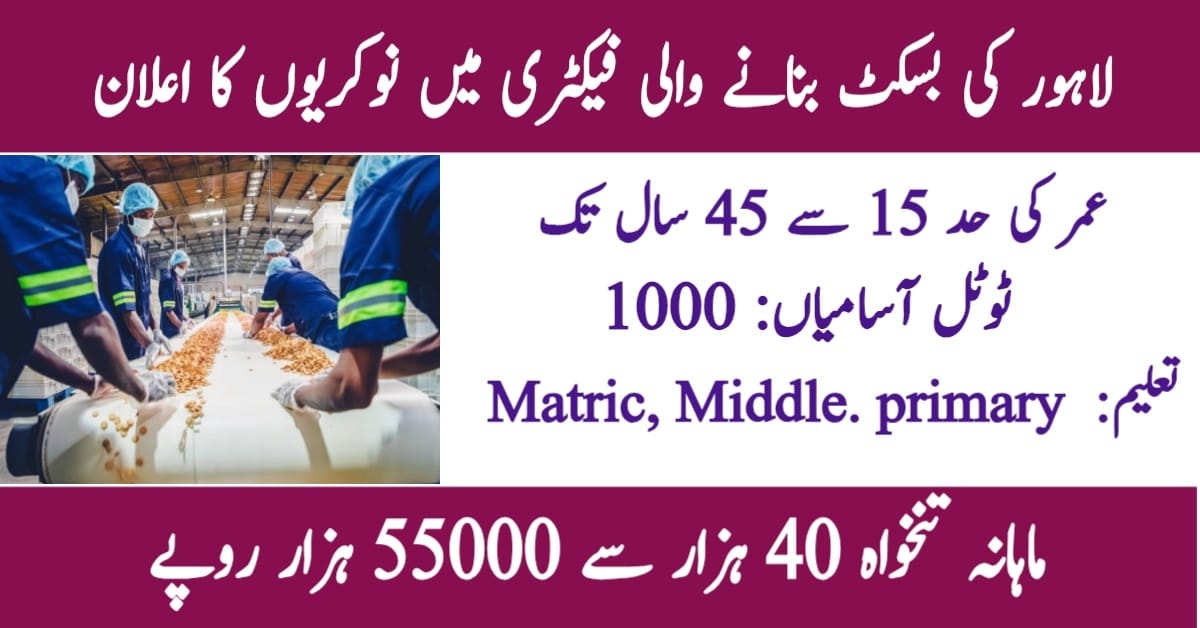 Biscuit Factory Jobs in Lahore