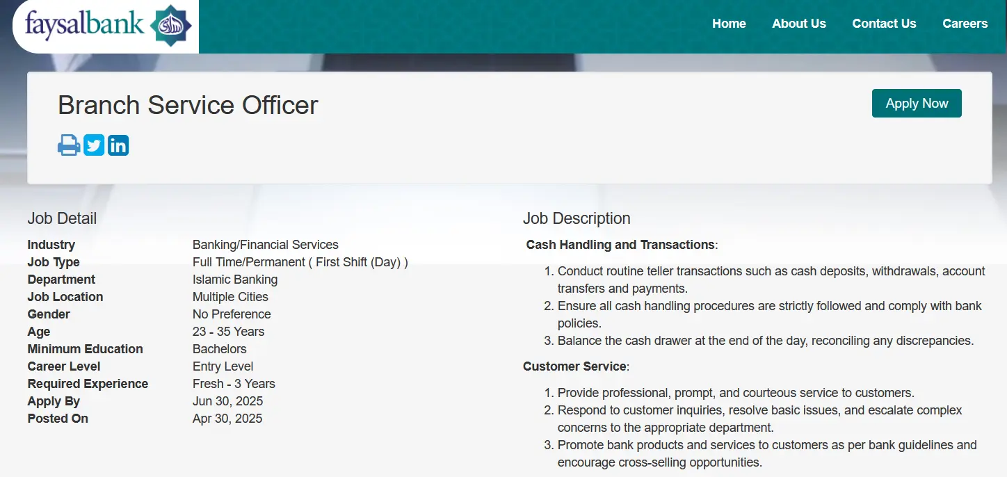 Faysal Bank Jobs 2025