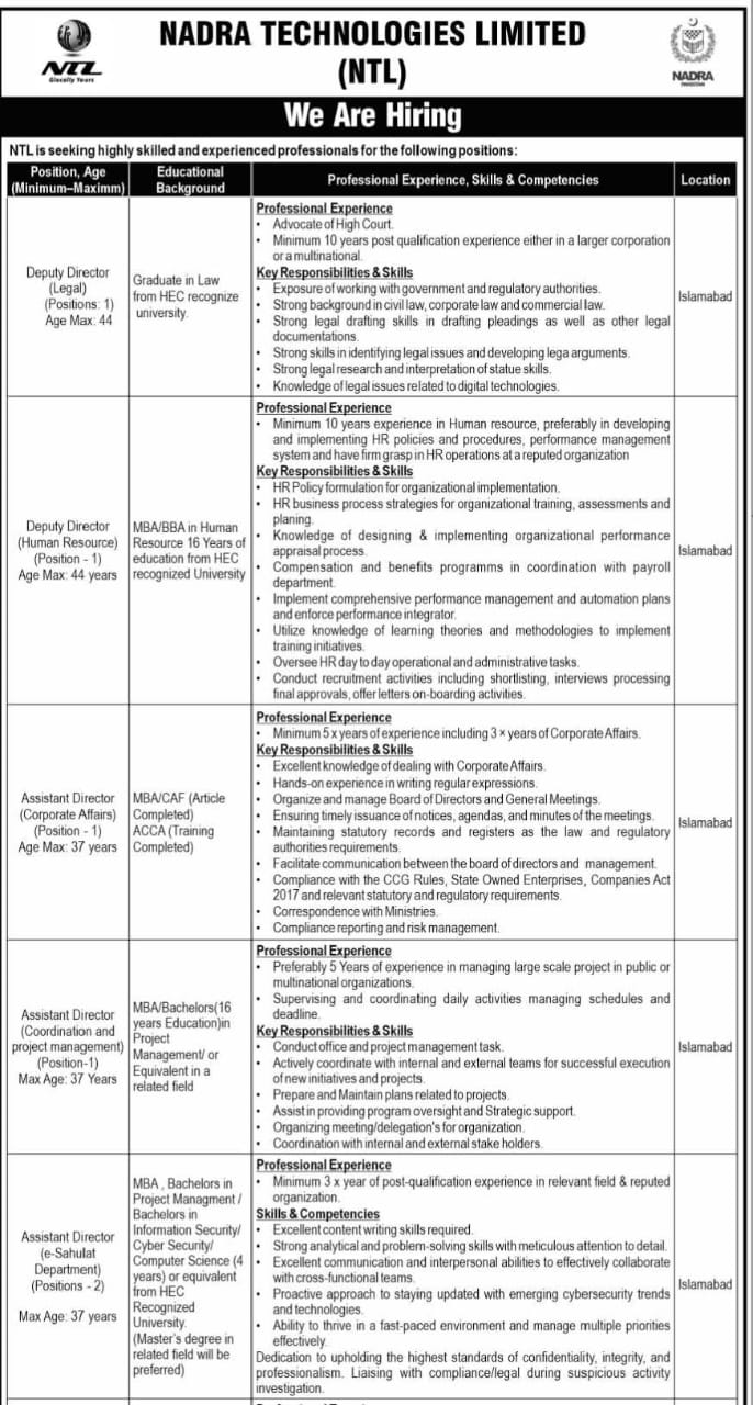 NADRA Jobs 2025 advertisement