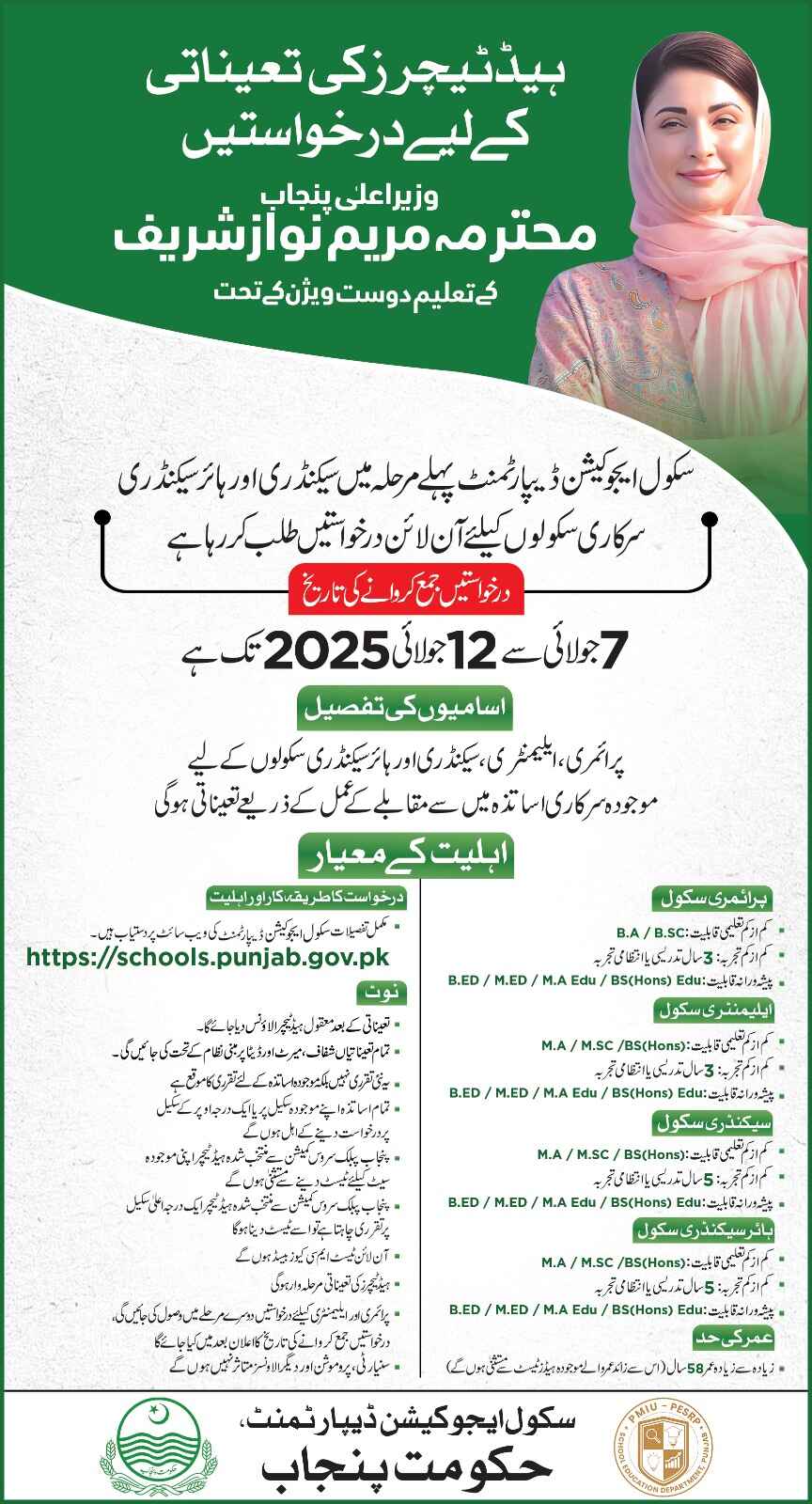 Punjab Government Announces Teachers and Headteachers Jobs July 2025