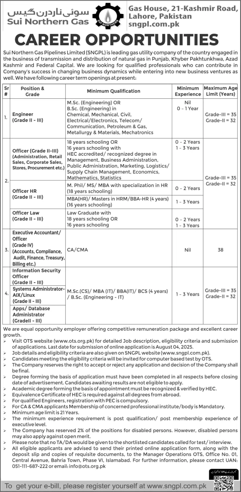 Engineer Jobs in SNGPL 2025 advertisement