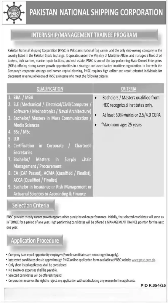 Pakistan National Shipping Corporation (PNSC) Jobs July 2025