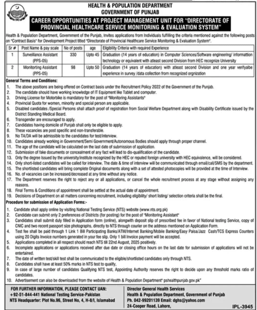 Health and Population Department Jobs august 2025 advertisement