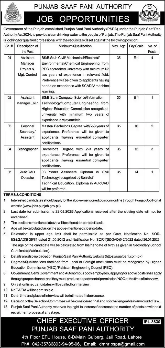 Punjab Social Protection Authority PSPA Jobs 2025