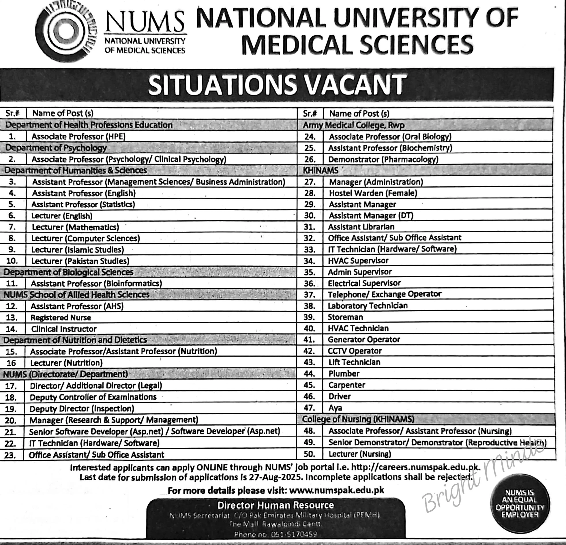 NUMS Jobs August 2025