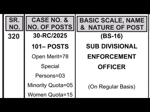 PPSC Opens Sub Divisional Enforcement Officer Vacancies 2025