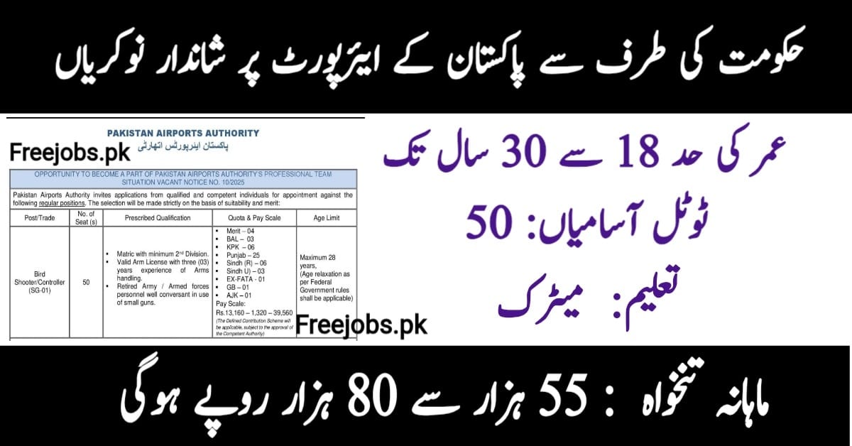 Pakistan Civil Aviation Authority (PCAA) August Jobs 2025 advertisement