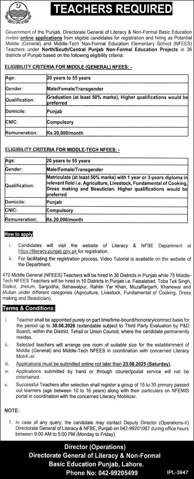 Punjab Literacy jobs august 2025