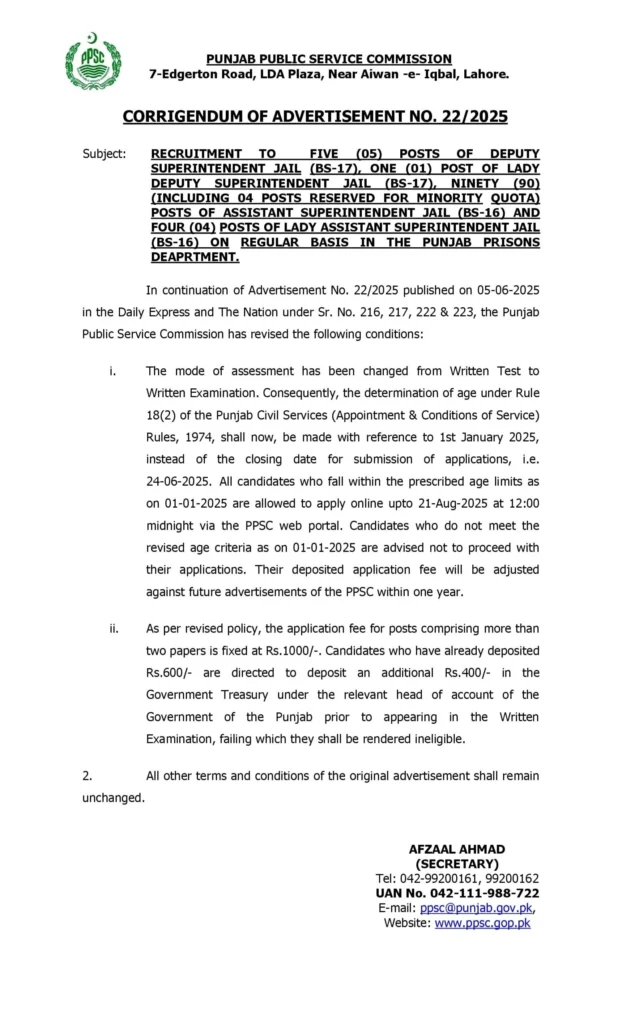 Punjab Prisons Department Jobs August 2025 – Apply by 21 August 2025
